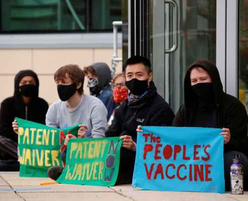 Protesters, vaccine patients, AstraZeneca